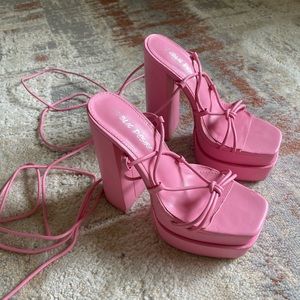 Public Desire Glow Girl Baby Pink Platform Lace Up Heels
